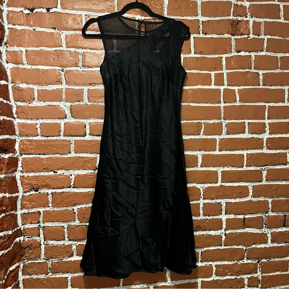 Silk lined Black Midi Dress with Sheer Details